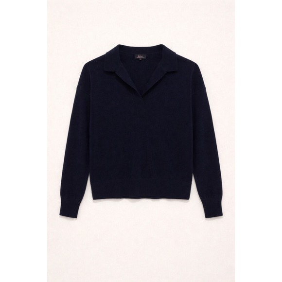 Quince Sweaters - Quince 100% Mongolian Cashmere Polo Sweater Navy Medium Soft Minimal Luxury